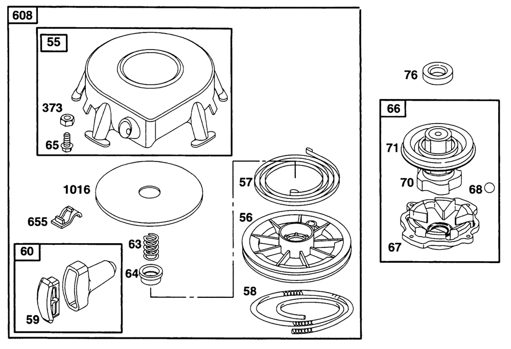 Rewind Assembly Diagram and Parts List for 28C707-0118-XX  Briggs and Stratton Engine